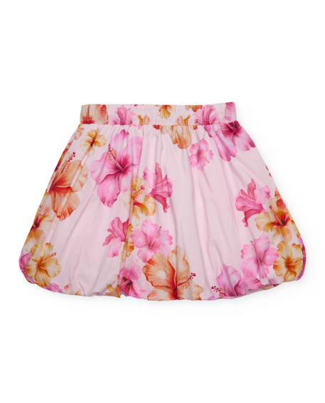 Jupe fille à imprimé hibiscus avec effet ballon Rose 2 - vertbaudet enfant 