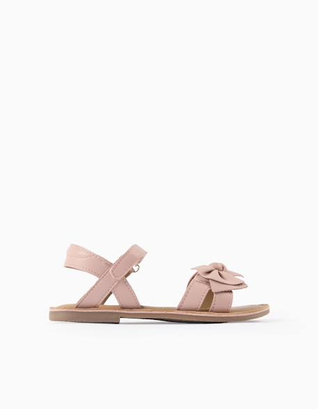 Sandales en cuir avec nœud décoratif Blanc+Rose clair 6 - vertbaudet enfant 