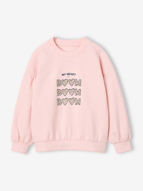 Sweat fille col rond rose pâle 1 - vertbaudet enfant 