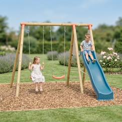 Jouet-Portique balançoire bois 2.30 m avec toboggan milu 2 pour enfants