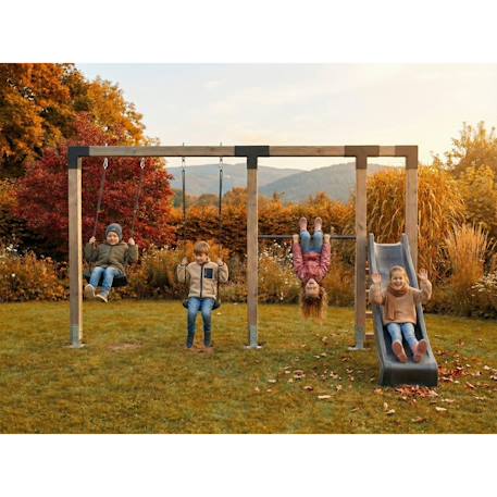 Balançoire double en bois avec barre fixe et toboggan - jeu jardin exterieur Naturel 6 - vertbaudet enfant 