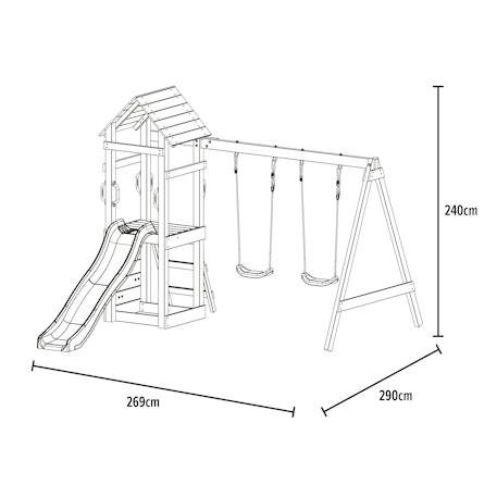 Aire de jeux toboggan - balançoires - mur d'escalade plaqueminier bois h240cm Maron - vert kaki 4 - vertbaudet enfant 