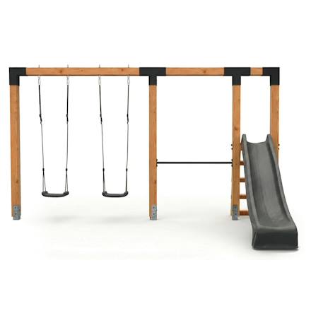 Balançoire double en bois avec barre fixe et toboggan - jeu jardin exterieur Naturel 3 - vertbaudet enfant 