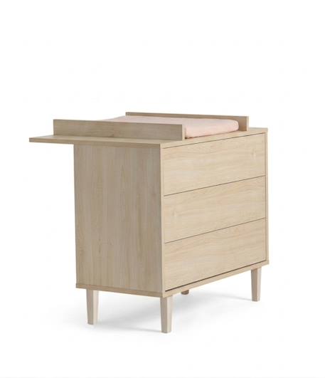 Chambre bébé 3 pièces , lit bébé 120x60, commode à langer 3 tiroirs , armoire 3 portes et 1 niche - décor bois hêtre cendré - opaline Beige 5 - vertbaudet enfant 