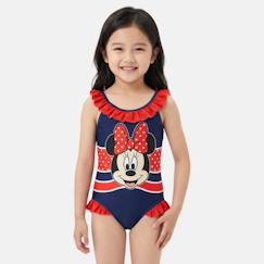 Maillot de bain fille 1 pièce bleu marine à volants motif personnage minnie  - vertbaudet enfant