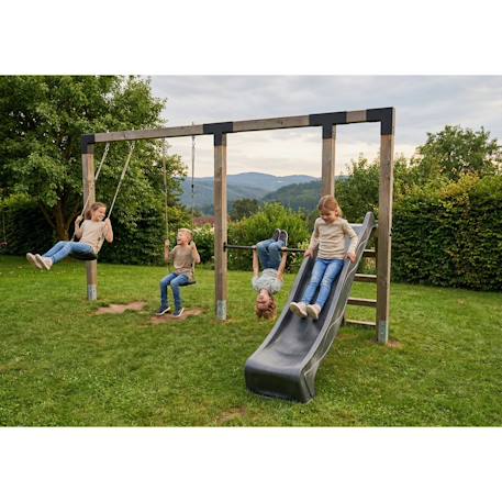 Balançoire double en bois avec barre fixe et toboggan - jeu jardin exterieur Naturel 4 - vertbaudet enfant 