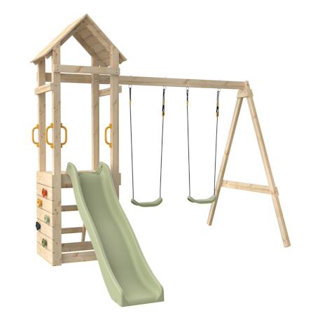 Aire de jeux toboggan - balançoires - mur d'escalade plaqueminier bois h240cm Maron - vert kaki 2 - vertbaudet enfant 