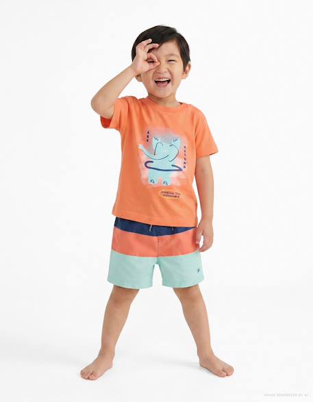 Bébé-Maillot de bain, accessoires de plage-Short de bain avec bloc de couleurs et cordon de serrage