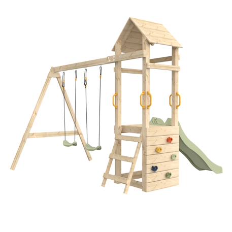 Aire de jeux toboggan - balançoires - mur d'escalade plaqueminier bois h240cm Maron - vert kaki 5 - vertbaudet enfant 