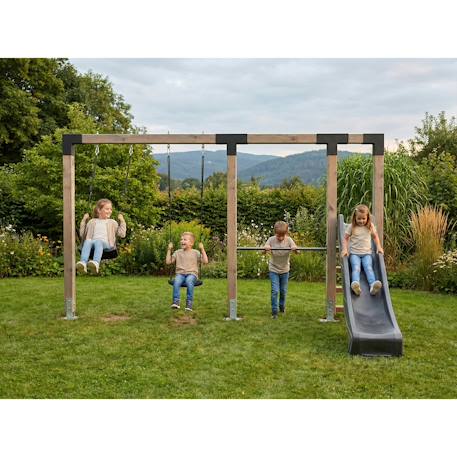 Balançoire double en bois avec barre fixe et toboggan - jeu jardin exterieur Naturel 5 - vertbaudet enfant 