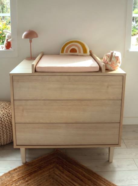 Chambre bébé 3 pièces , lit bébé 120x60, commode à langer 3 tiroirs , armoire 3 portes et 1 niche - décor bois hêtre cendré - opaline Beige 6 - vertbaudet enfant 