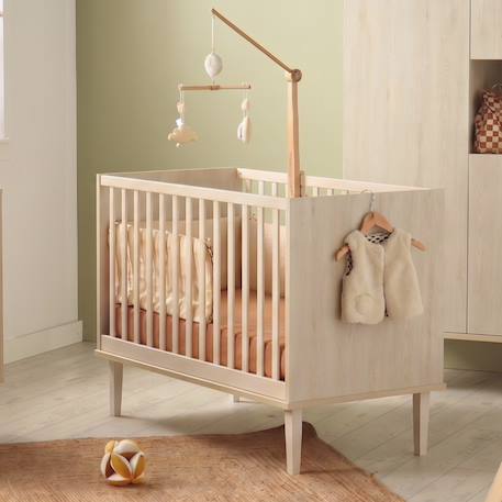 Chambre bébé 3 pièces , lit bébé 120x60, commode à langer 3 tiroirs , armoire 3 portes et 1 niche - décor bois hêtre cendré - opaline Beige 4 - vertbaudet enfant 
