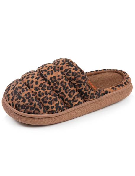 Chaussons mules matière sherpa, semelle bloup extra confort Ivoire+Léopard camel 12 - vertbaudet enfant 