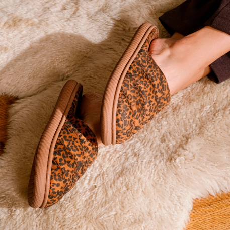 Chaussons mules matière sherpa, semelle bloup extra confort Ivoire+Léopard camel 8 - vertbaudet enfant 