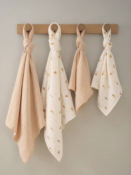 Lot 4 langes en gaze de coton blanc imprimé 1 - vertbaudet enfant 