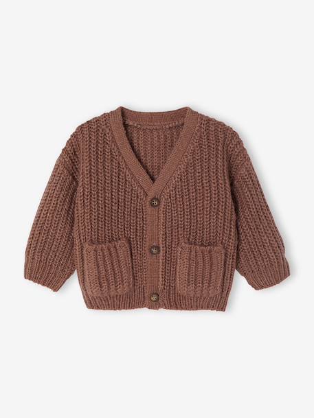 Gilet bébé col V en maille grosse jauge bleu grisé+chocolat 5 - vertbaudet enfant 