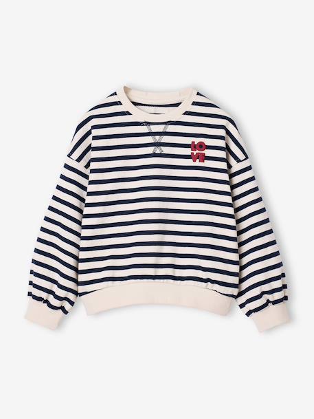 Sweat fille manches longues écru+rouge 1 - vertbaudet enfant 