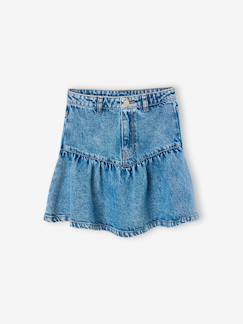 -Jupe denim fille volantée
