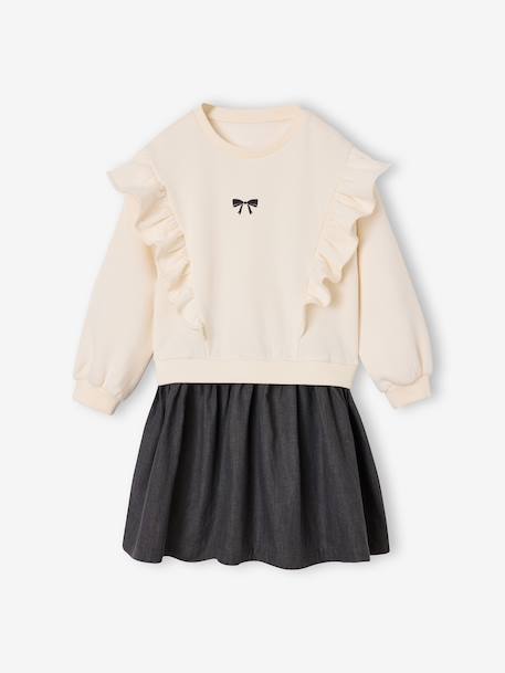 Robe manches longues fille écru+marine 1 - vertbaudet enfant 