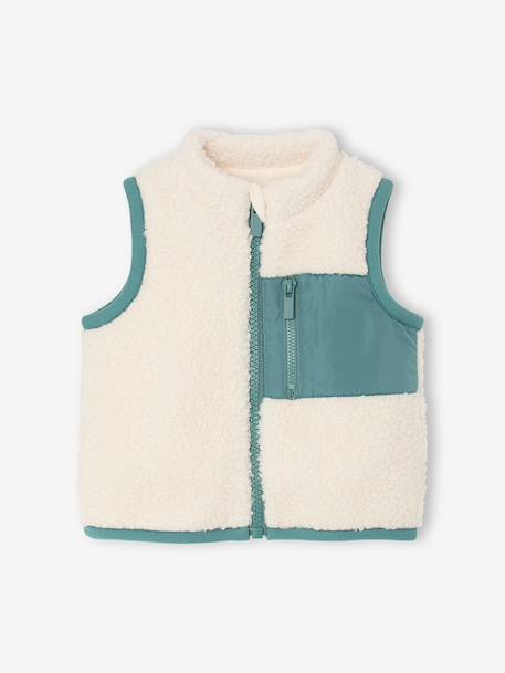 Gilet sans manches bébé en sherpa écru+taupe 1 - vertbaudet enfant 