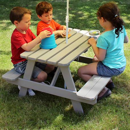 Table bois enfant avec insert parasol picnic Gris 1 - vertbaudet enfant 