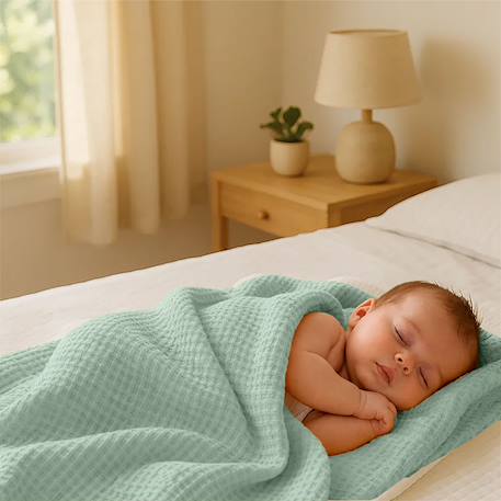 Couverture nid d'abeilles en coton bio Blanc+Fraise+Honey+Rose+Vert 30 - vertbaudet enfant 