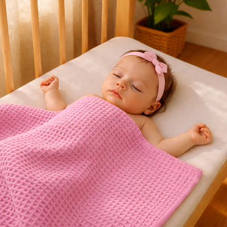 Couverture nid d'abeilles en coton bio Blanc+Fraise+Honey+Rose+Vert 21 - vertbaudet enfant 