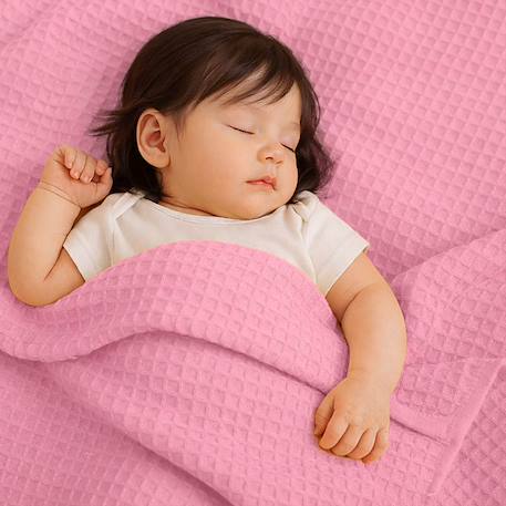 Couverture nid d'abeilles en coton bio Blanc+Fraise+Honey+Rose+Vert 23 - vertbaudet enfant 