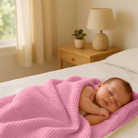 Couverture nid d'abeilles en coton bio Blanc+Fraise+Honey+Rose+Vert 24 - vertbaudet enfant 