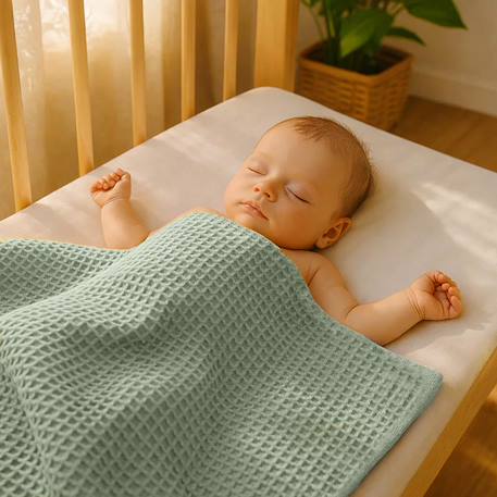 Couverture nid d'abeilles en coton bio Blanc+Fraise+Honey+Rose+Vert 27 - vertbaudet enfant 