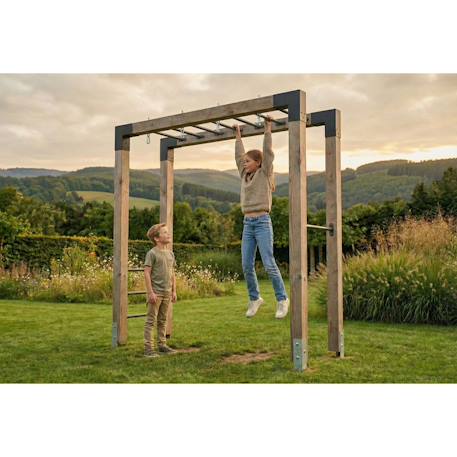 Barre de singe en bois avec balançoire double pour jardin Naturel 4 - vertbaudet enfant 