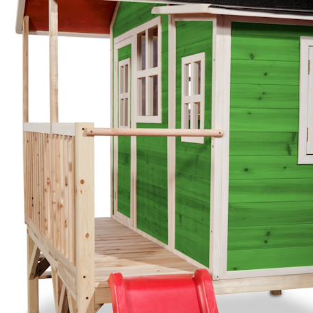 Maisonnette en bois sur pilotis toboggan et extension jardin Vert 5 - vertbaudet enfant 