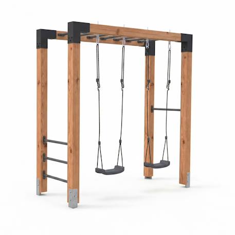 Barre de singe en bois avec balançoire double pour jardin Naturel 5 - vertbaudet enfant 