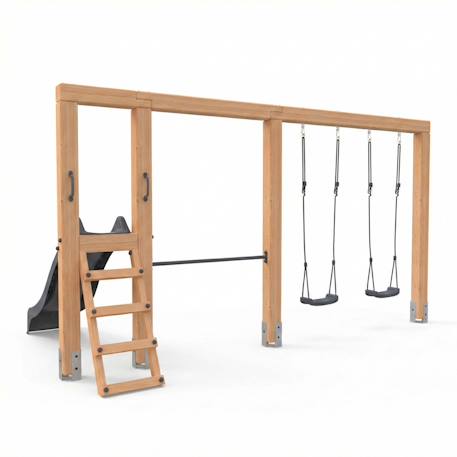 Structure de jeux en bois balançoire toboggan et barre fixe 433cm Naturel 4 - vertbaudet enfant 
