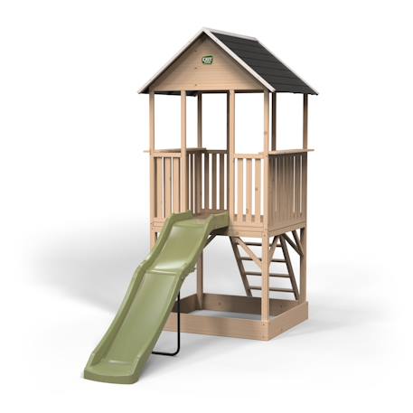 Maisonnette en bois sur pilotis avec toboggan et bac à sable Naturel 1 - vertbaudet enfant 