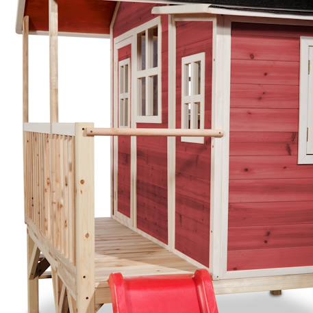 Maisonnette en bois sur pilotis toboggan et extension jardin Rouge 2 - vertbaudet enfant 