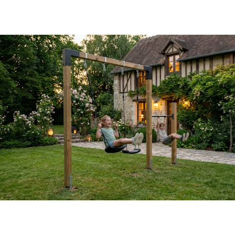 Balançoire double en bois avec barre fixe 333cm pour jardin Naturel 5 - vertbaudet enfant 