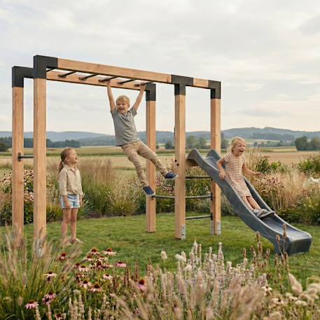 Structure en bois barre de singe balançoire et toboggan 304cm Naturel 4 - vertbaudet enfant 