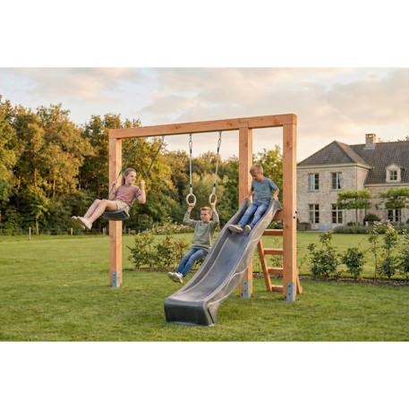 Balançoire en bois avec toboggan et anneaux de gym 294cm Naturel 4 - vertbaudet enfant 