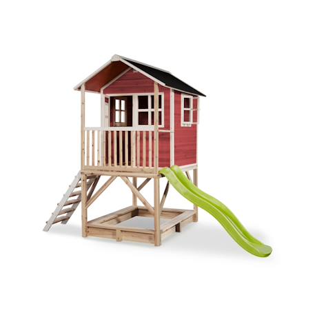 Maisonnette en bois sur pilotis avec bac à sable et toboggan Rouge 2 - vertbaudet enfant 