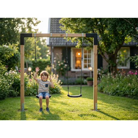 Balançoire double en bois 230cm pour enfants dès 3 ans Naturel 4 - vertbaudet enfant 