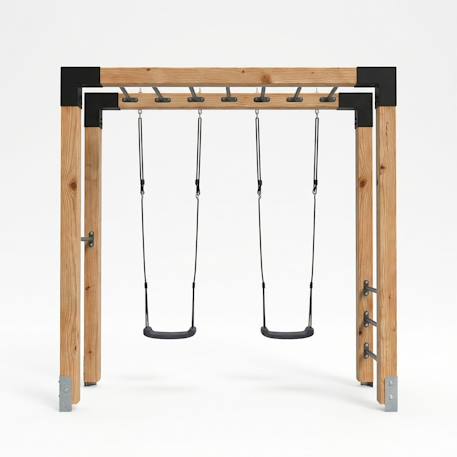 Barre de singe en bois avec balançoire double pour jardin Naturel 2 - vertbaudet enfant 