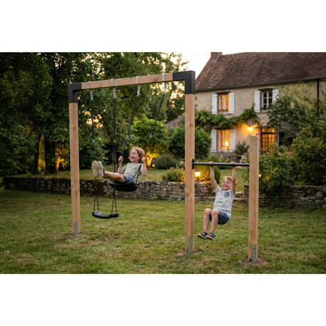 Balançoire double en bois avec barre fixe 333cm pour jardin Naturel 3 - vertbaudet enfant 