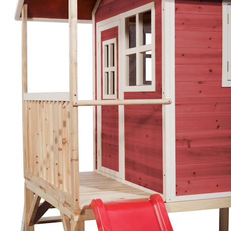 Maisonnette en bois sur pilotis avec toboggan et échelle Rouge 4 - vertbaudet enfant 