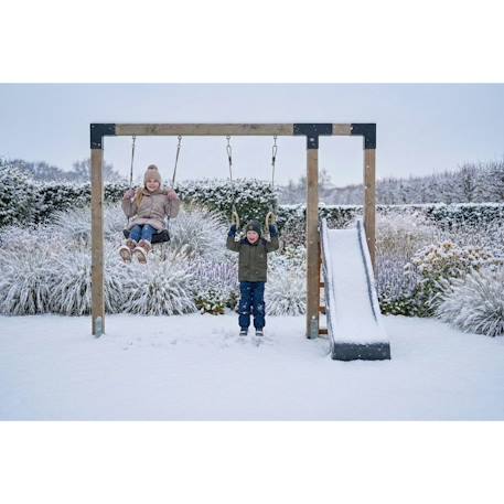 Balançoire en bois avec toboggan et anneaux de gym 297cm Naturel 6 - vertbaudet enfant 