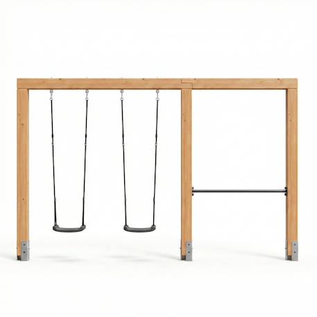 Balançoire double en bois avec barre fixe 369cm pour jardin Naturel 2 - vertbaudet enfant 