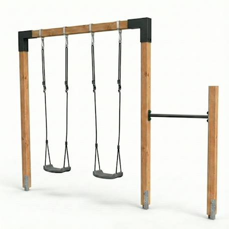 Balançoire double en bois avec barre fixe 333cm pour jardin Naturel 1 - vertbaudet enfant 