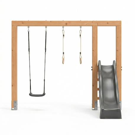 Balançoire en bois avec toboggan et anneaux de gym 294cm Naturel 2 - vertbaudet enfant 
