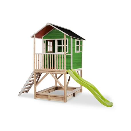 Maisonnette en bois sur pilotis avec bac à sable et toboggan Vert 2 - vertbaudet enfant 