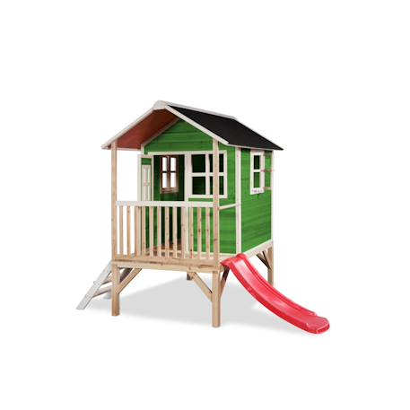 Maisonnette en bois sur pilotis avec toboggan et échelle Vert 2 - vertbaudet enfant 